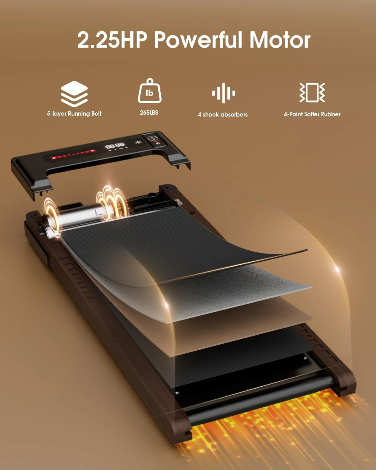 Under Desk Treadmill, Brown Wood Electric Treadmill with Remote Control D850
