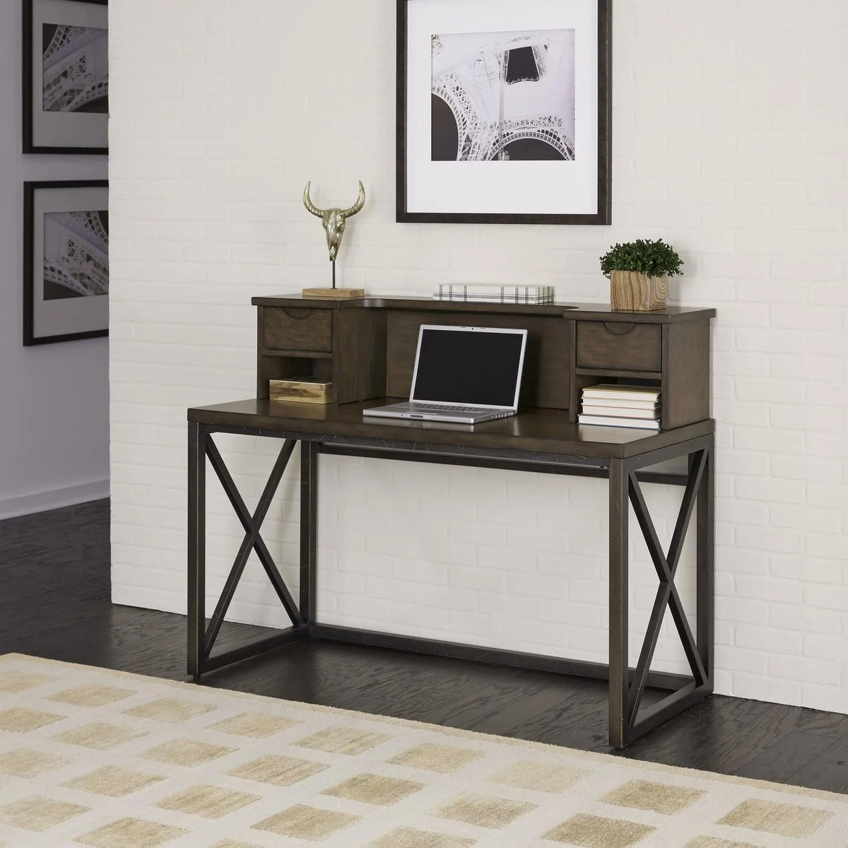 Brown Wood Writing Desk and Hutch X345457