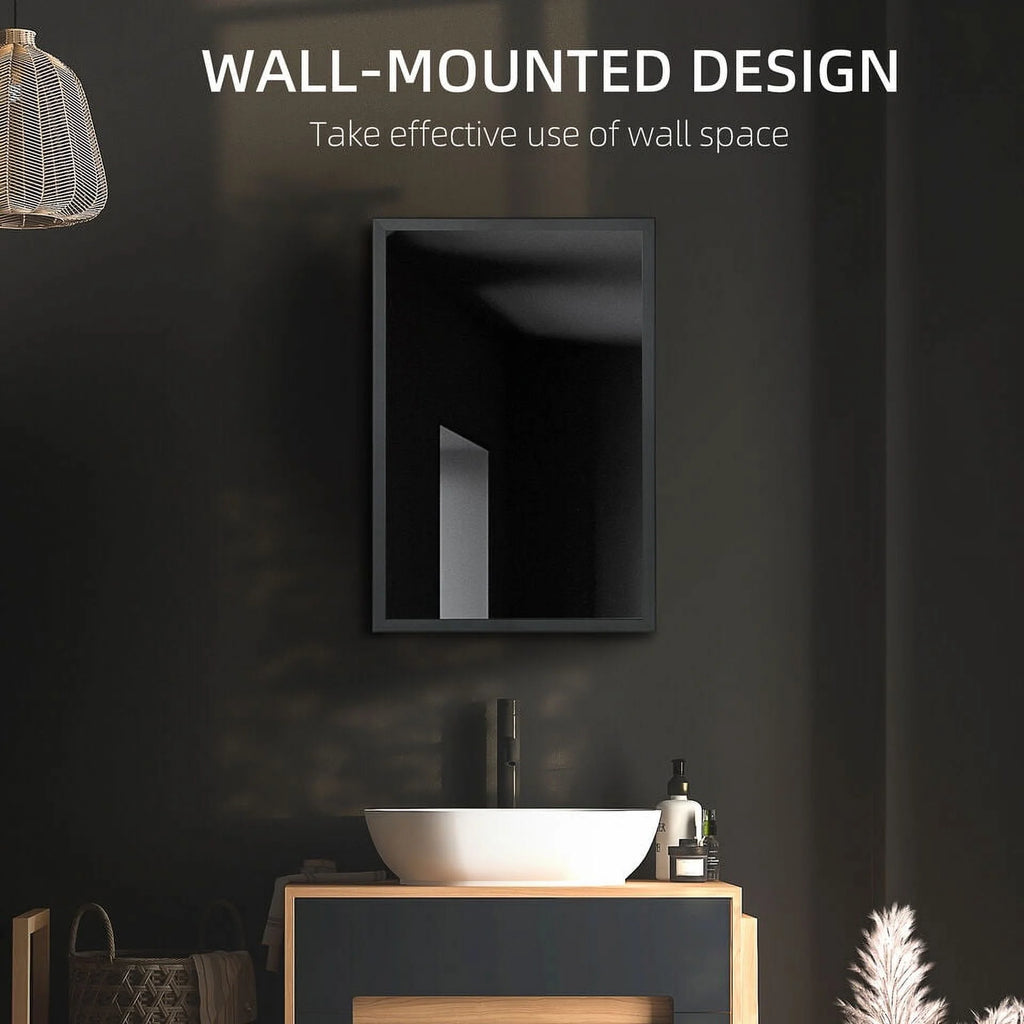 Black Bathroom Mirror with Storage Shelves U8075