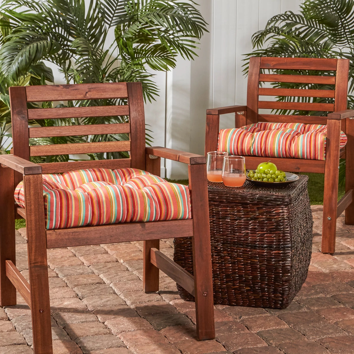Watermelon Stripe 20 in. Square Outdoor Tufted Seat Cushion Set of 2 P89198