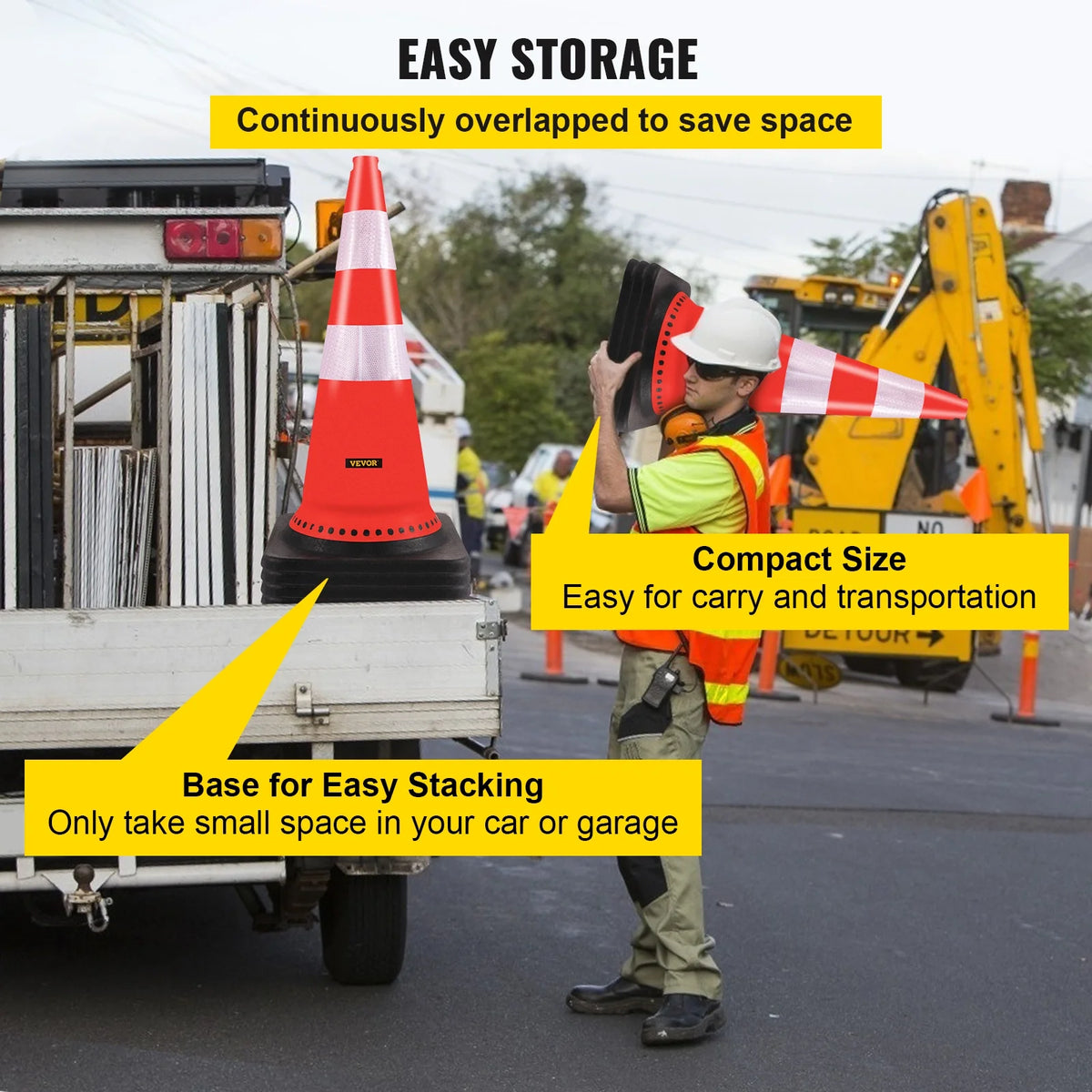 8 x 30" PVC Traffic Cones with Reflective Collars and Black Weighted Base D581742