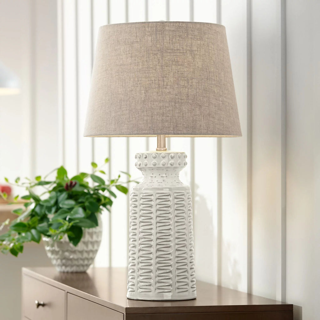 26" High Cream White Glaze Table Lamp U1278
