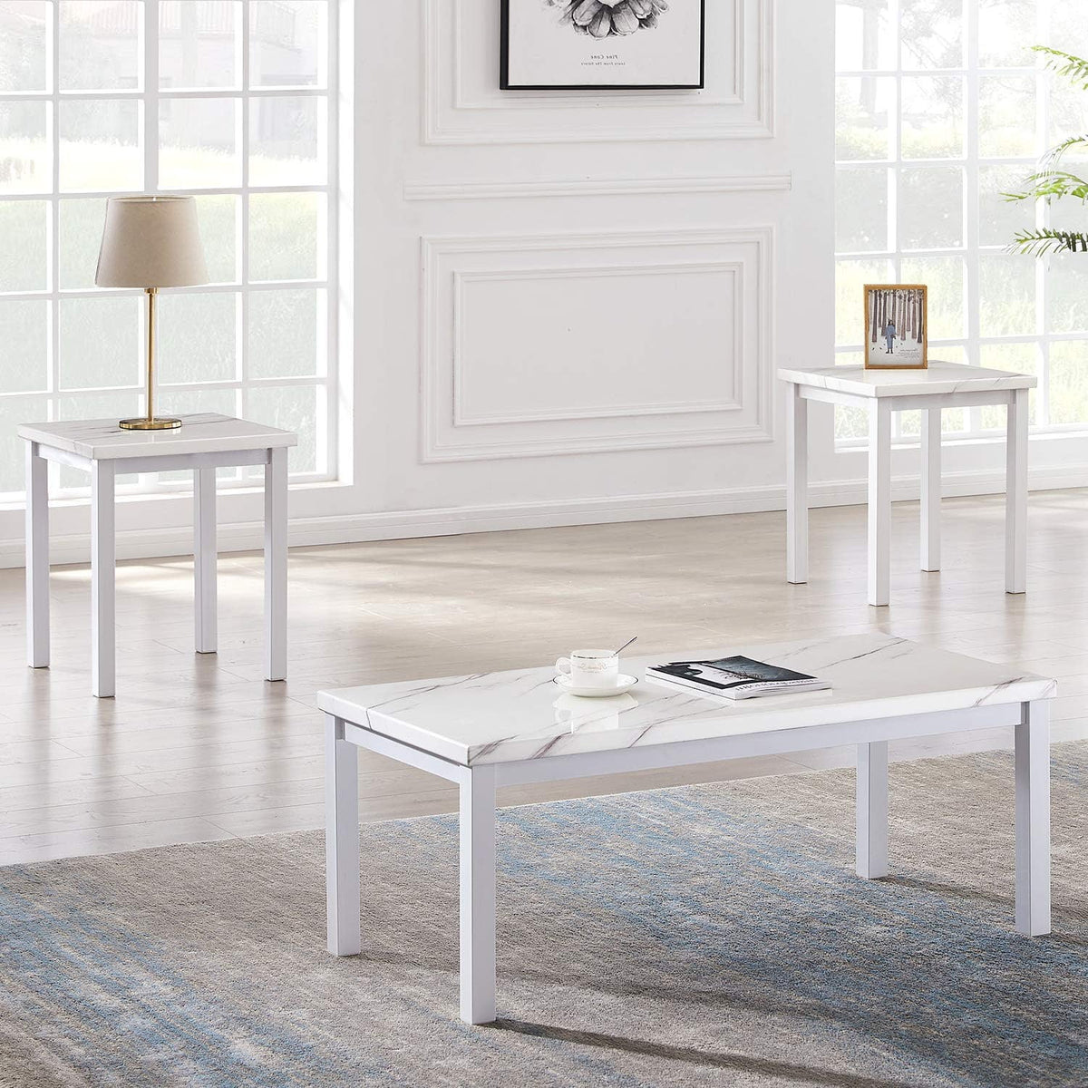 3 Piece Faux Marble Coffee Table Set G80423