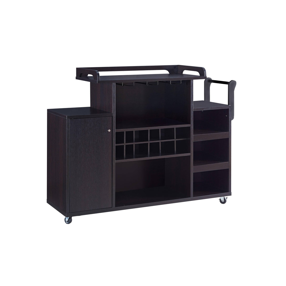 Brown Wooden Buffet Cart with Wine Rack and 1 Door Cabinet J1591
