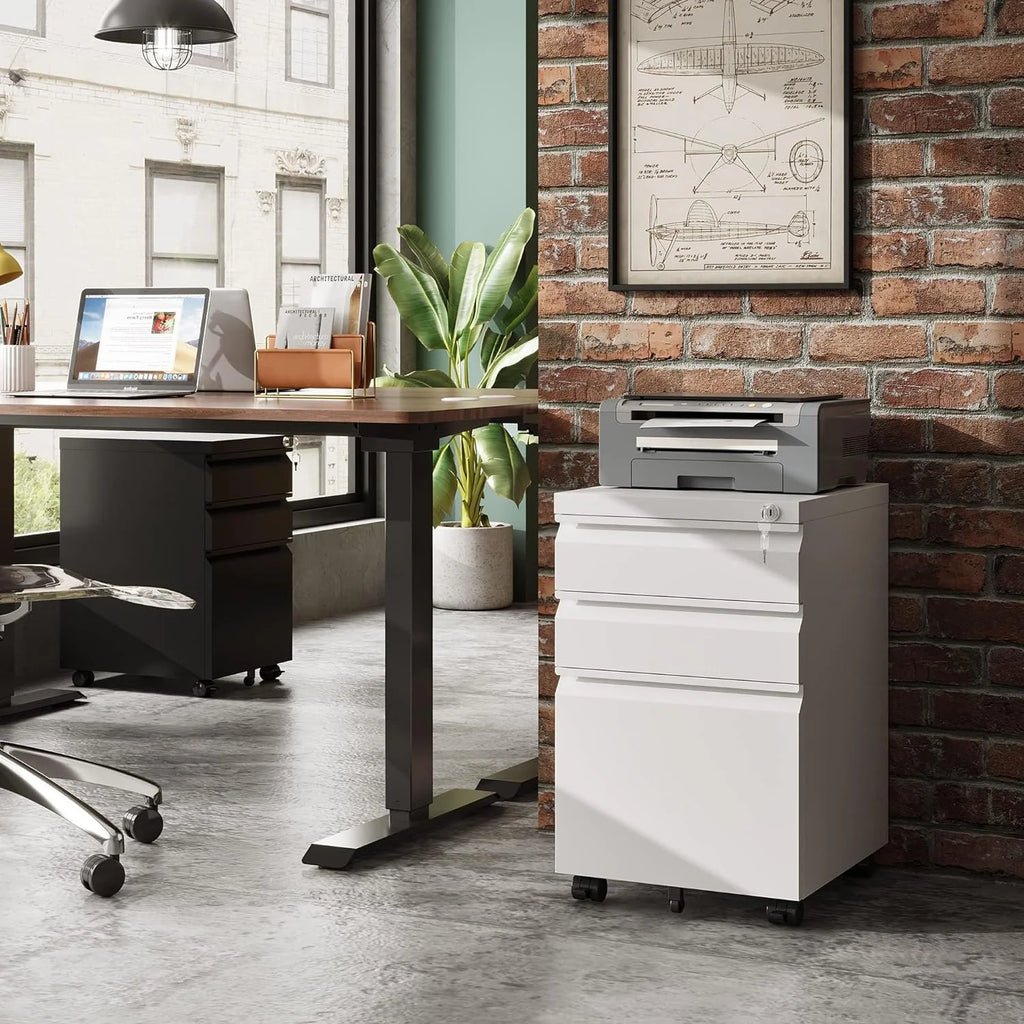 White 3-Drawer Mobile File Cabinet P478376