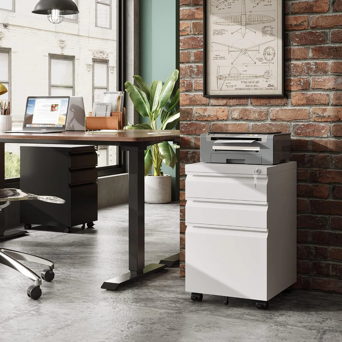 White 3-Drawer Mobile File Cabinet P478376