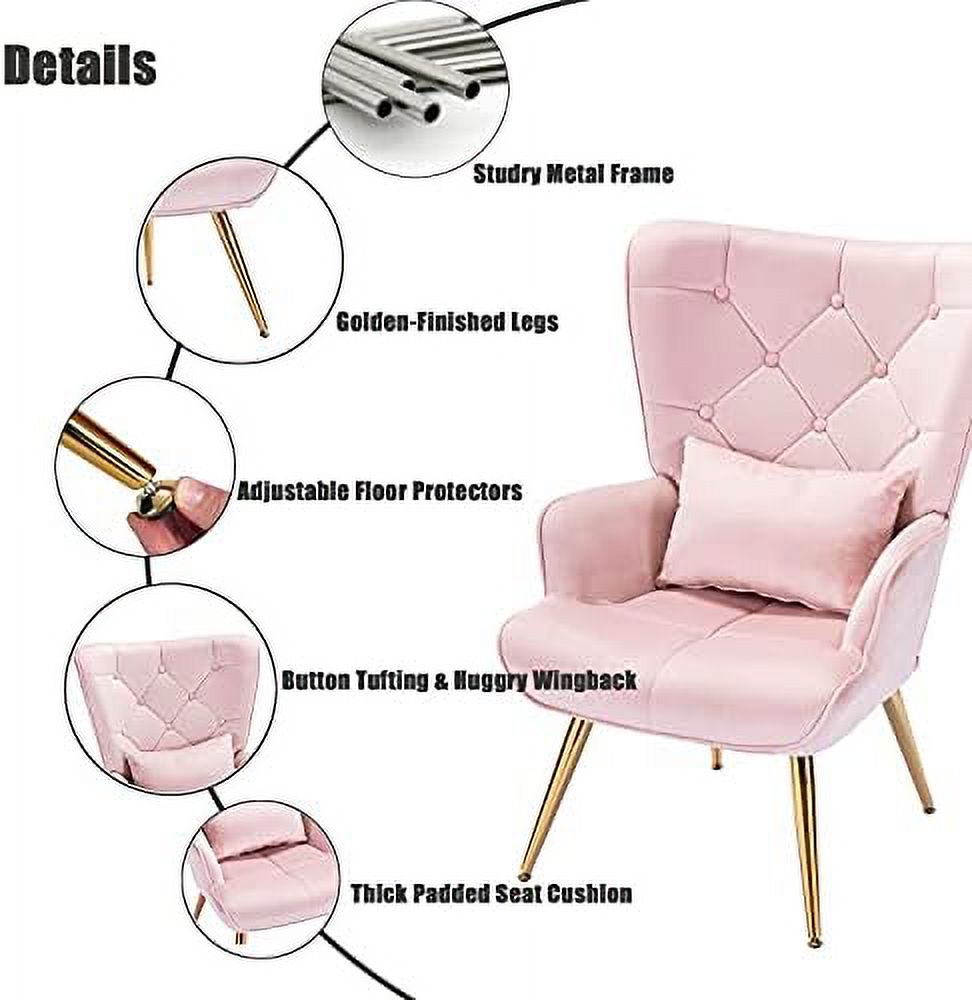Pink Velvet Accent Chair with Pillow I380148