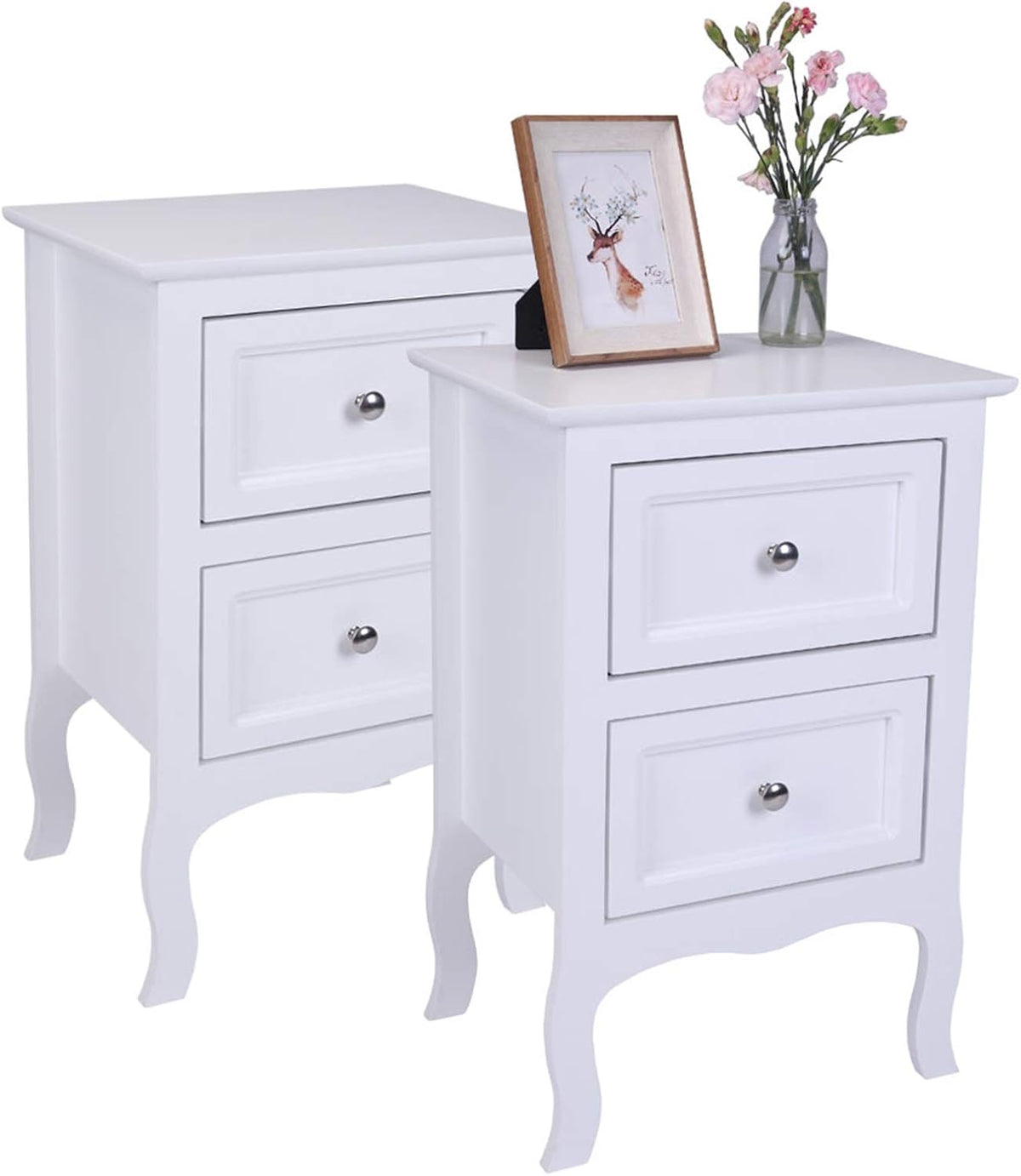 White Wooden Nightstand Set of 2 with Two Drawer A232