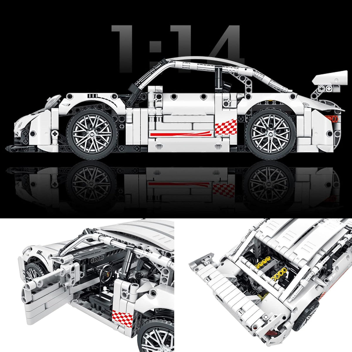 White GT3 Racing Car MOC Building Blocks Construction Toy, 1:14 Scale Sports Car Model, 1268 Pcs, Pack of 2 D6740