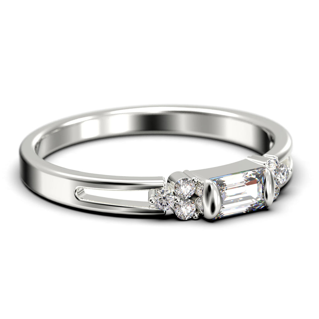 1.00 Carat Baguette Cut Diamond Moissanite Engagement Ring in 10k Solid White Gold D3647