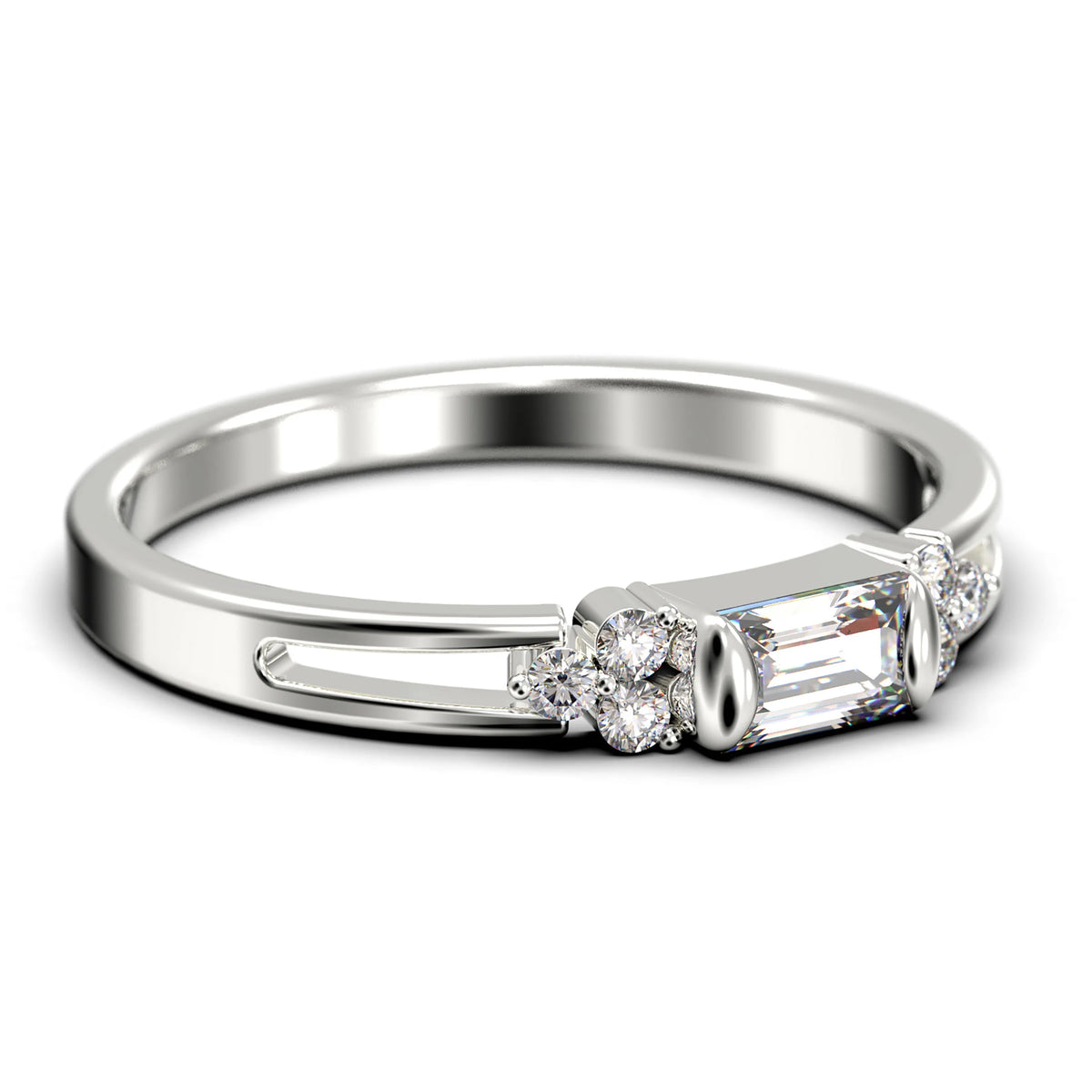 1.00 Carat Baguette Cut Diamond Moissanite Engagement Ring in 10k Solid White Gold D3647
