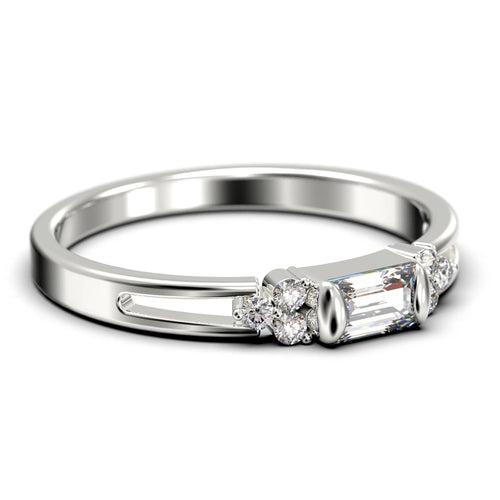 1.00 Carat Baguette Cut Diamond Moissanite Engagement Ring in 10k Solid White Gold D3647