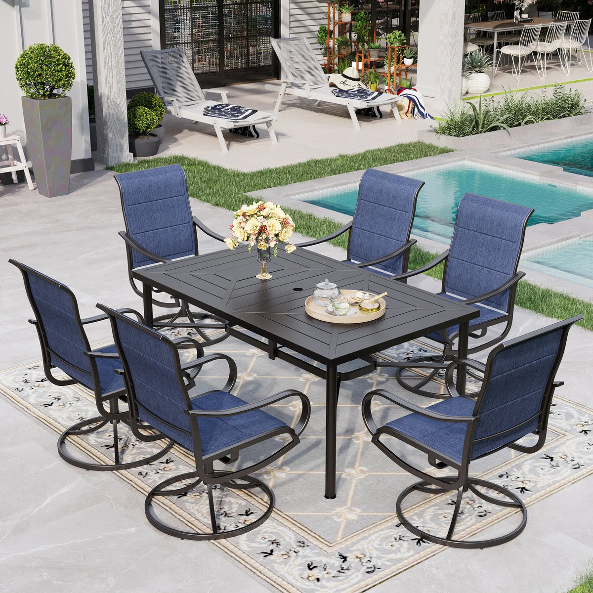 7 Pieces Patio Dining Set Swivel Chairs and Table X78235