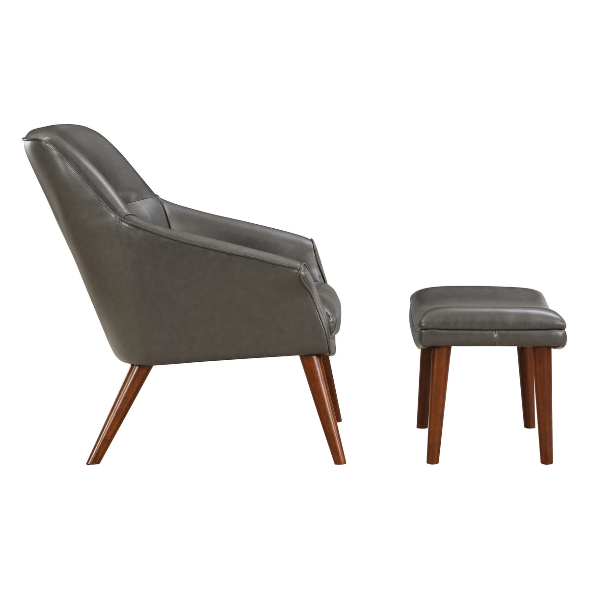 Pewter Gray Faux Leather Chair and Ottoman with Medium Espresso Legs Z54108