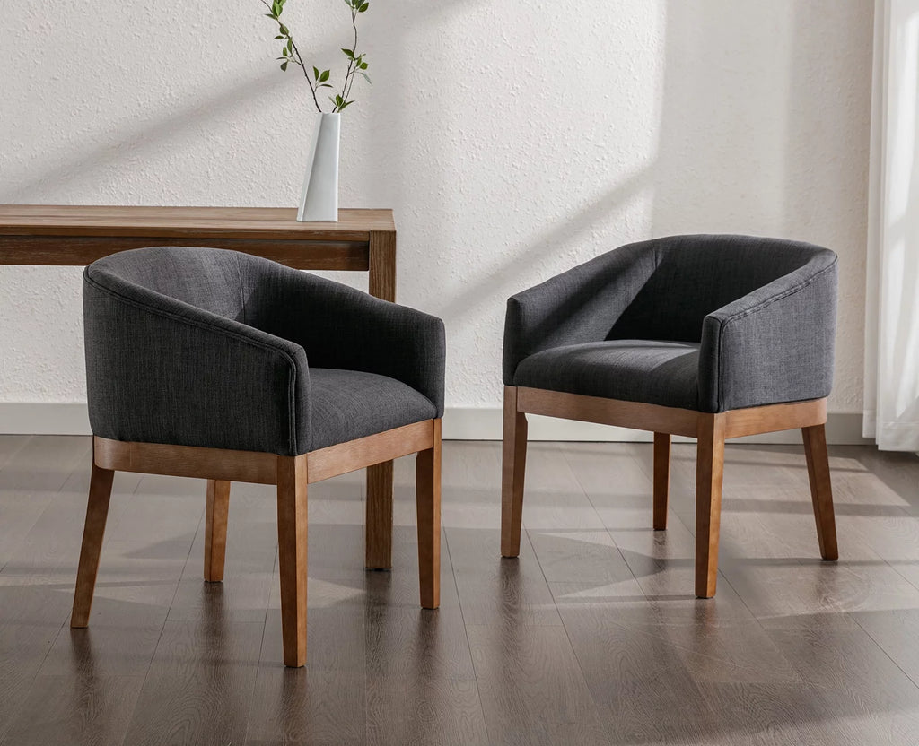 Charcoal Linen Upholstered Dining Chairs Set of 2 with Armrests V514