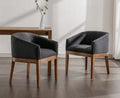 Charcoal Linen Upholstered Dining Chairs Set of 2 with Armrests V514