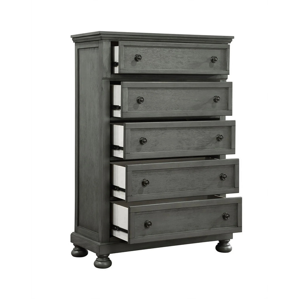 5PC King Bedroom Set with Wood & Rustic Gray Finish A14913