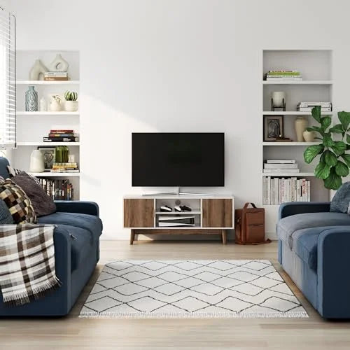 Media Console Cabinet or TV Stand with Doors in Natural Reclaimed Herringbone Wood Pattern and Metal M486081