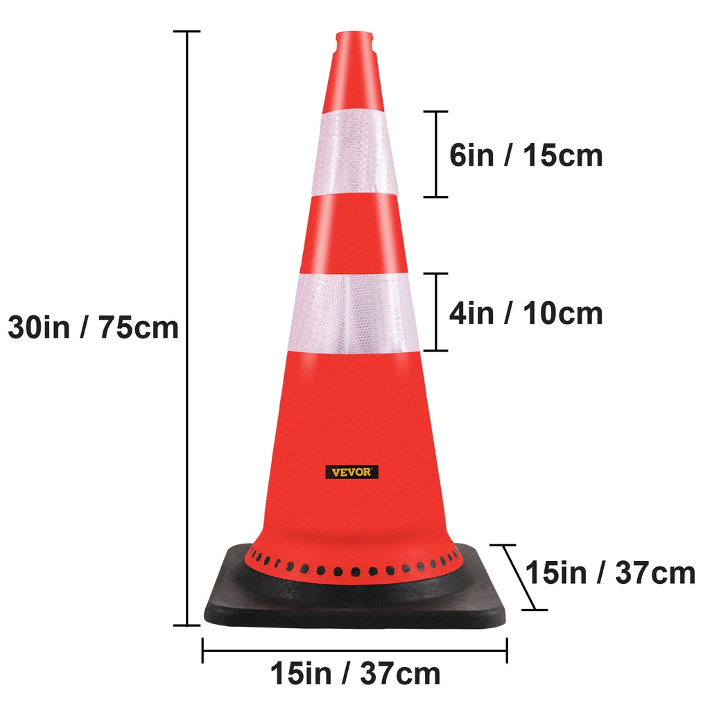 8 x 30" PVC Traffic Cones with Reflective Collars and Black Weighted Base D581742