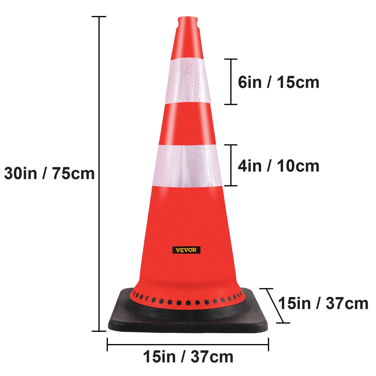 8 x 30" PVC Traffic Cones with Reflective Collars and Black Weighted Base D581742