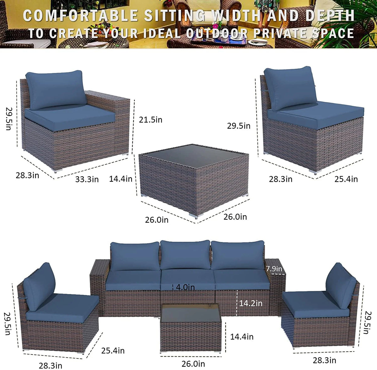 6 Piece PE Rattan Wicker Patio Sofa Set V1597