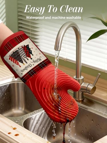 Long Silicone Oven Mitts 2 Pcs Cotton Oven Gloves Q37019
