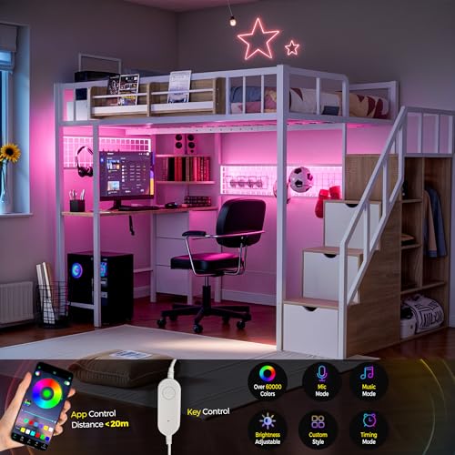 Full Size Metal Loft Bed with Desk and Stairs L1263