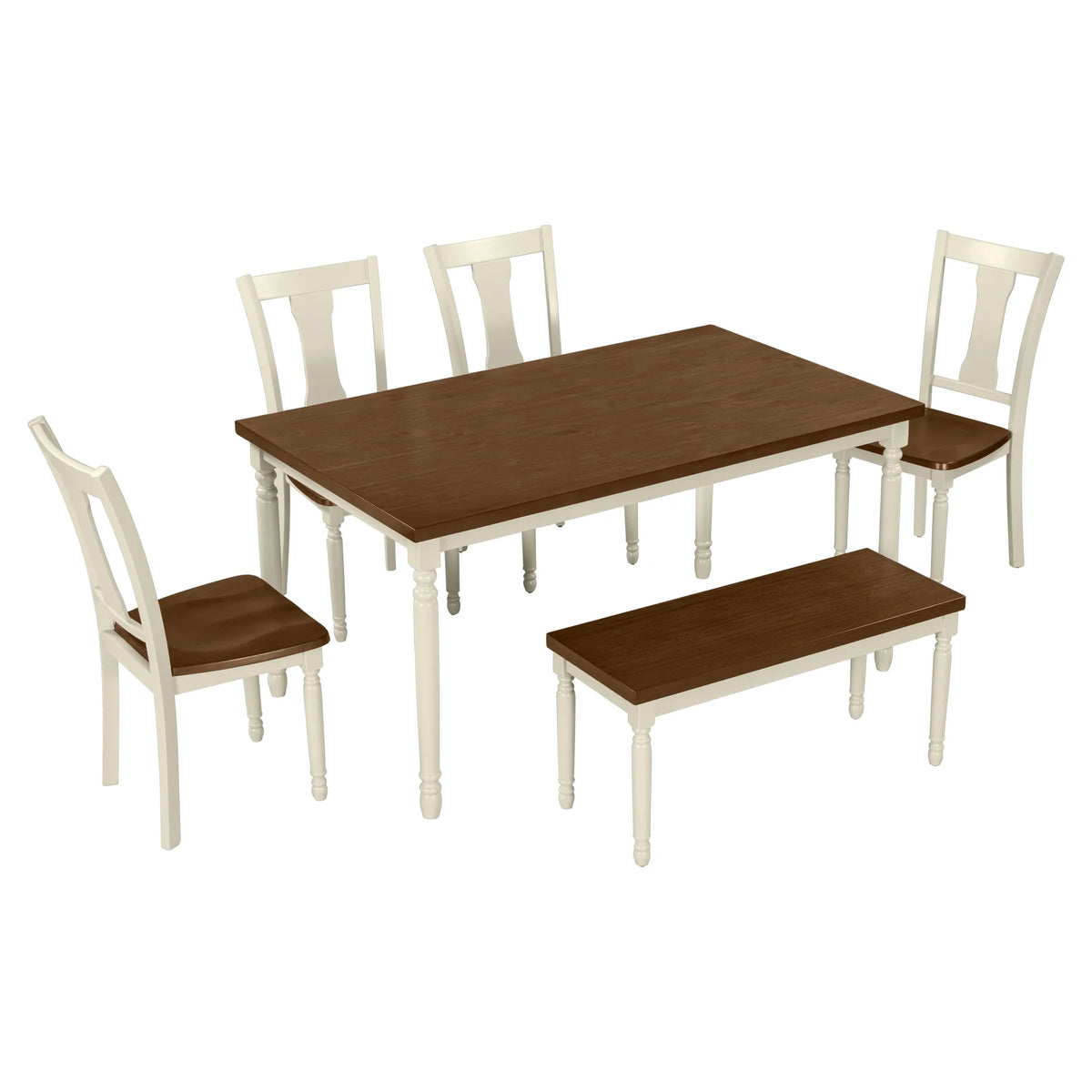6pc Wooden Dining Set with Table Chairs and Bench T7538