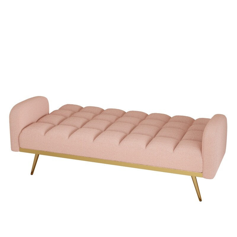 Pink Teddy Velvet Sofa Bed with Throw Pillows I30030