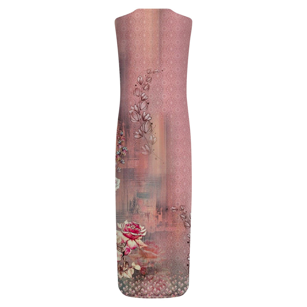 Plus Size Sleeveless Print V Neck Loose Long Sundress with Pockets F207