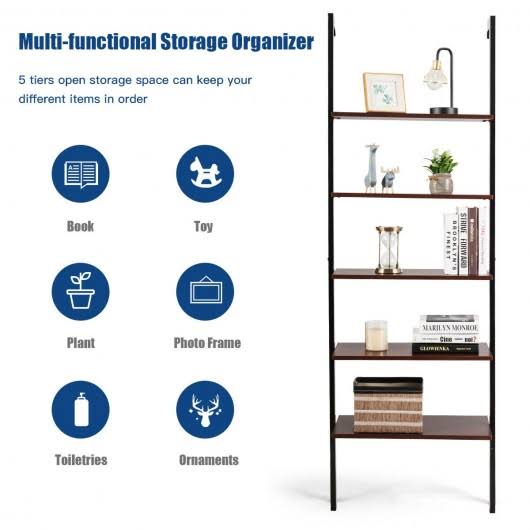 5-Tier Metal Frame Ladder Shelf Brown S727160