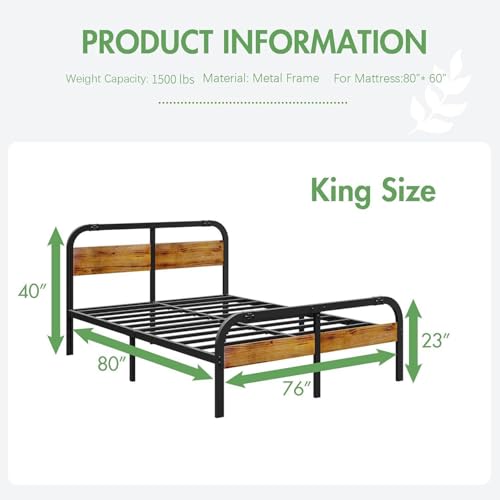 Full Size Metal Bed Frame with Wooden Headboard C265166