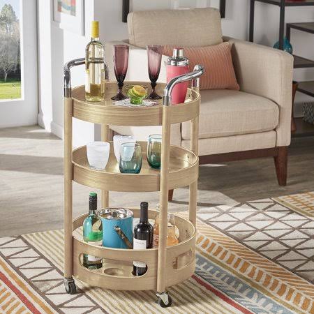 Light Oak Wood Round Bar Cart A2787