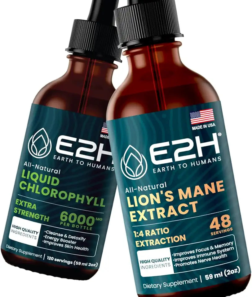 Liquid Chlorophyll and Lion's Mane Mushroom 2 Fl Oz Each 4 Fl Oz Total Bundle F874832