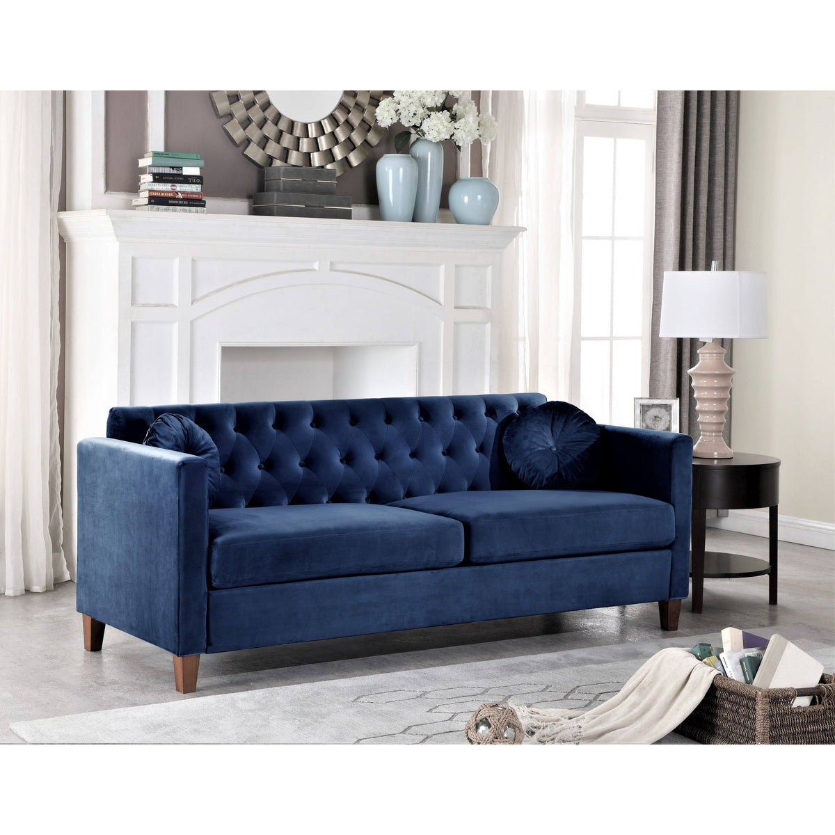 Dark Blue Velvet Chesterfield Sofa R46144
