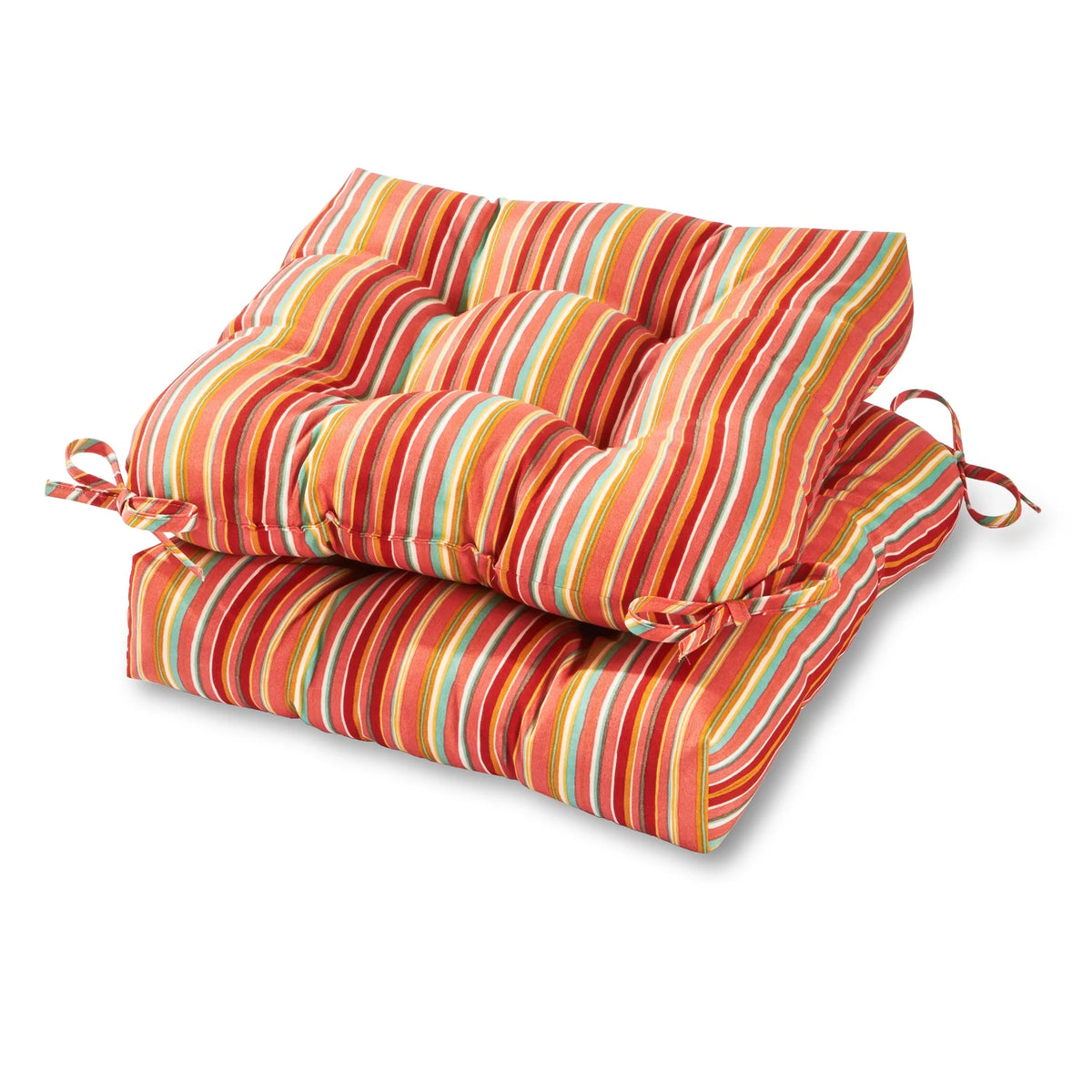 Watermelon Stripe 20 in. Square Outdoor Tufted Seat Cushion Set of 2 P89198