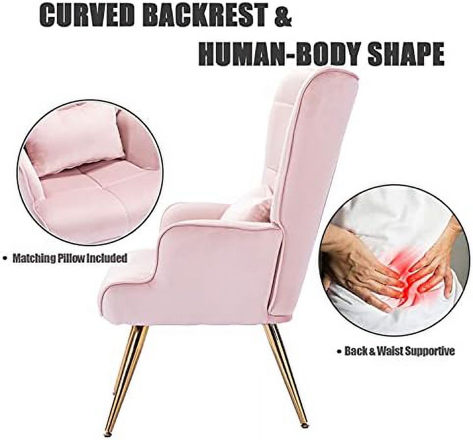 Pink Velvet Accent Chair with Pillow I380148