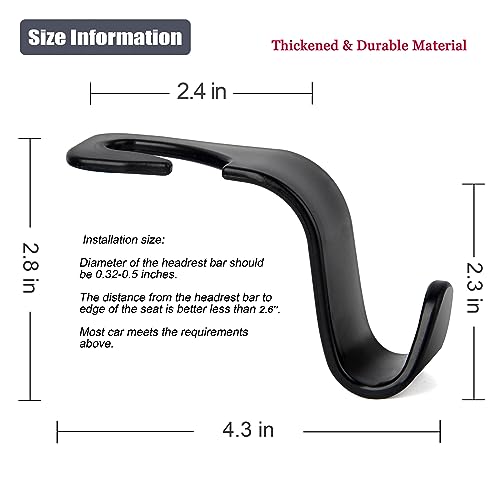 Car Seat Headrest Hook 4 Pack Storage Organizer Black V97014