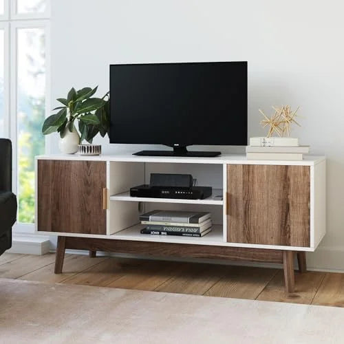 Media Console Cabinet or TV Stand with Doors in Natural Reclaimed Herringbone Wood Pattern and Metal M486081