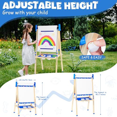 Adjustable Wooden Kids Art Easel with White Board and Chalk Board X903