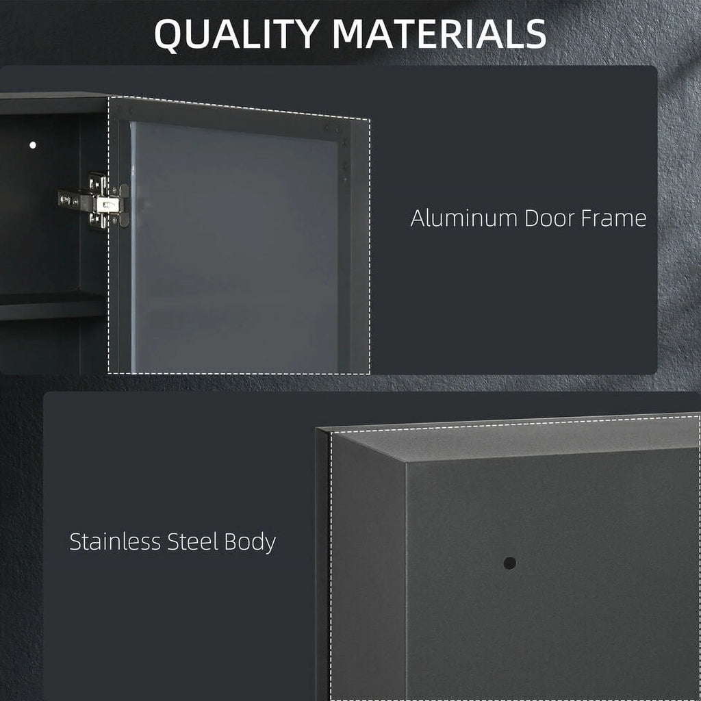 Black Bathroom Mirror with Storage Shelves U8075