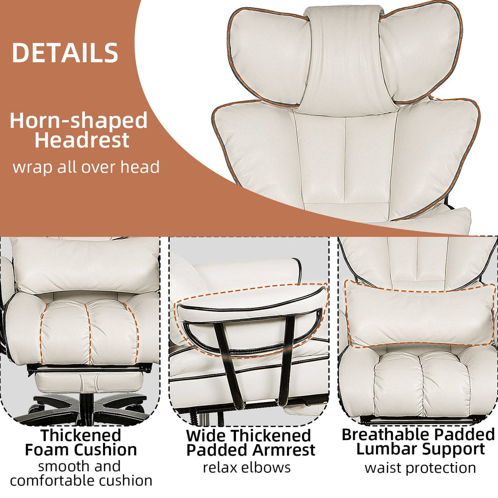 Big and Tall Ergonomic PU Leather Reclining Office Chair with Footrest G68429