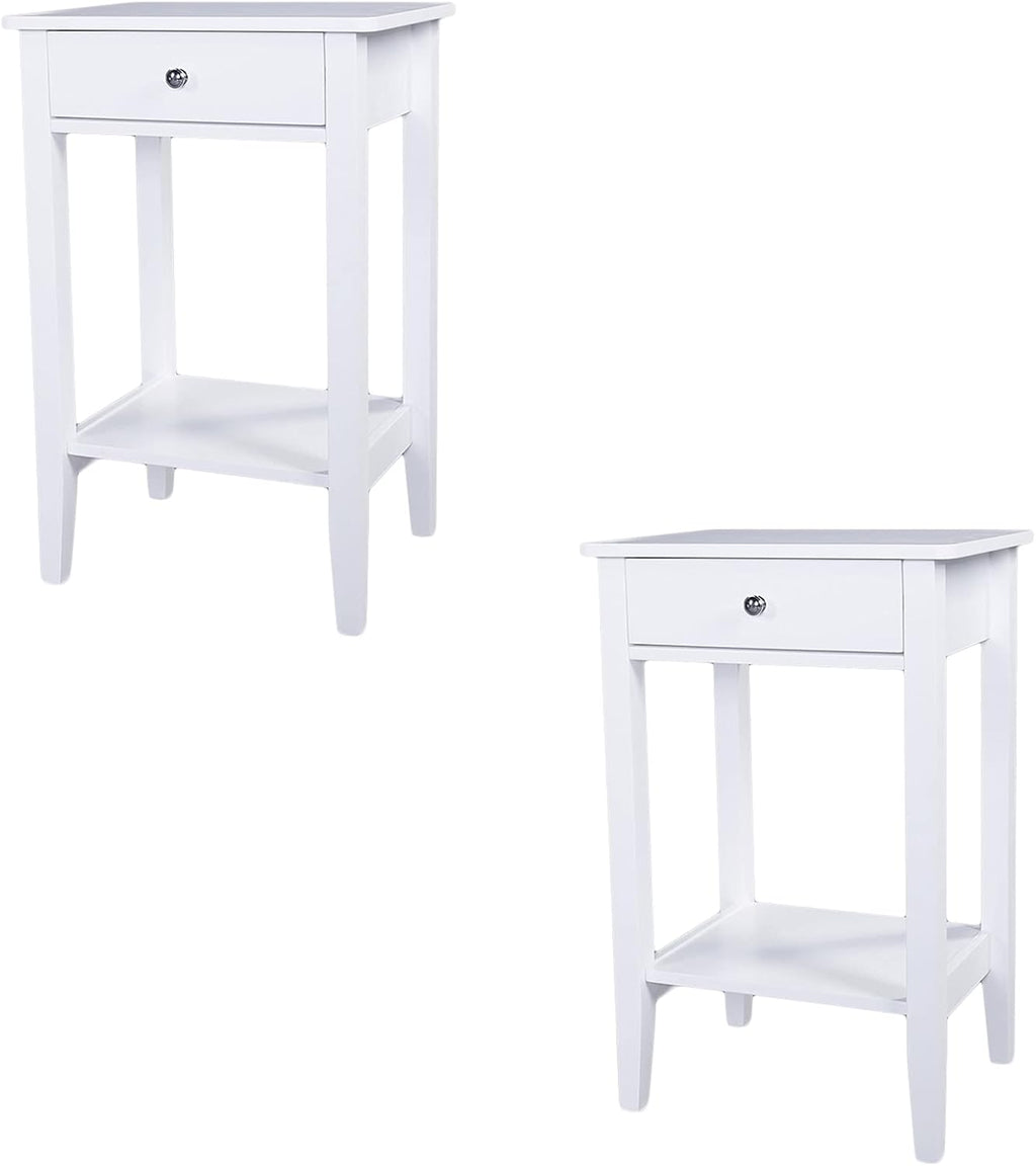 White Wooden Nightstand Set of 2 with Two Drawer A232