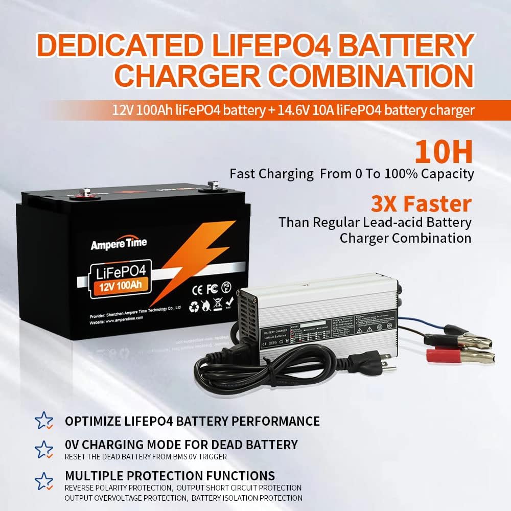 12V 100Ah LiFePO4 Battery with 14.6V 10A Charger, 100A BMS B24583