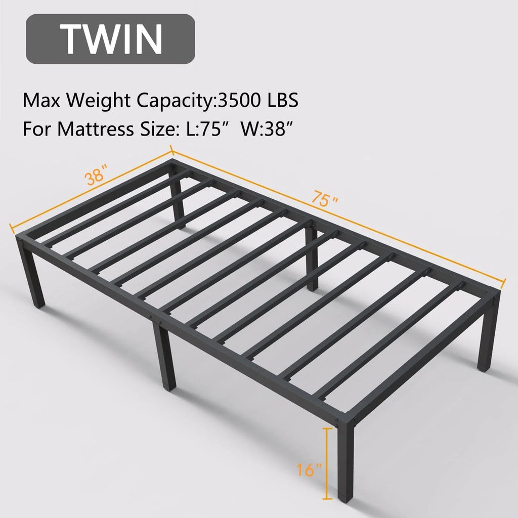 Twin Bed Frame Heavy Duty Tall Metal Platform Bed with Storage Y24818