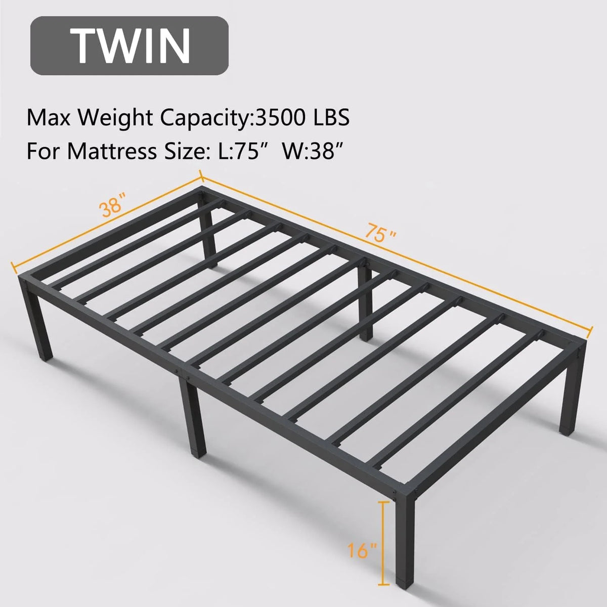 Twin Bed Frame Heavy Duty Tall Metal Platform Bed with Storage Y24818