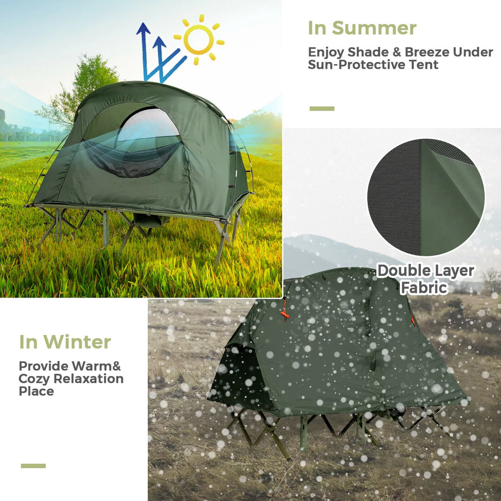 2-Person Elevated Camping Tent Cot with External Cover Green P4963