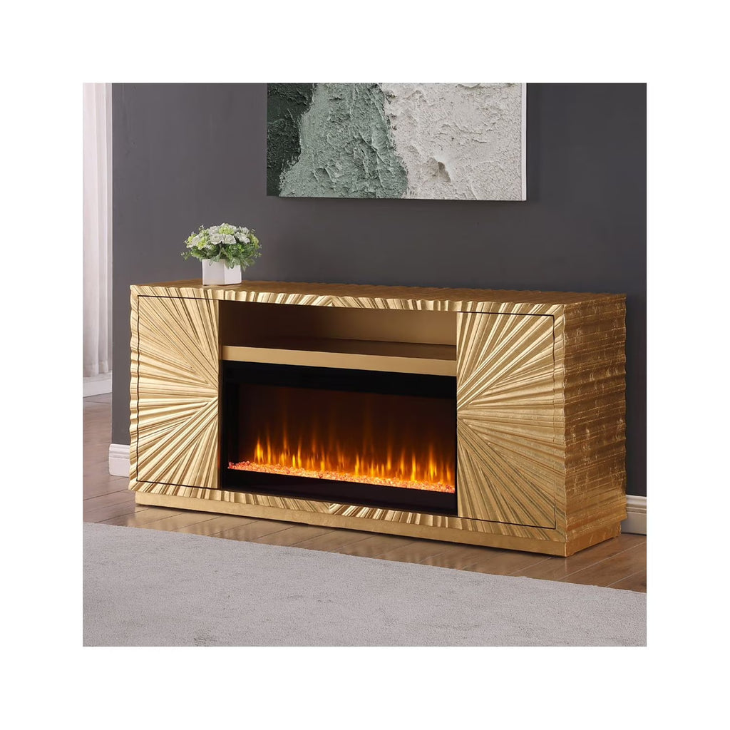 Metallic Gold Freestanding Infrared Electric Fireplace TV Stand R81603