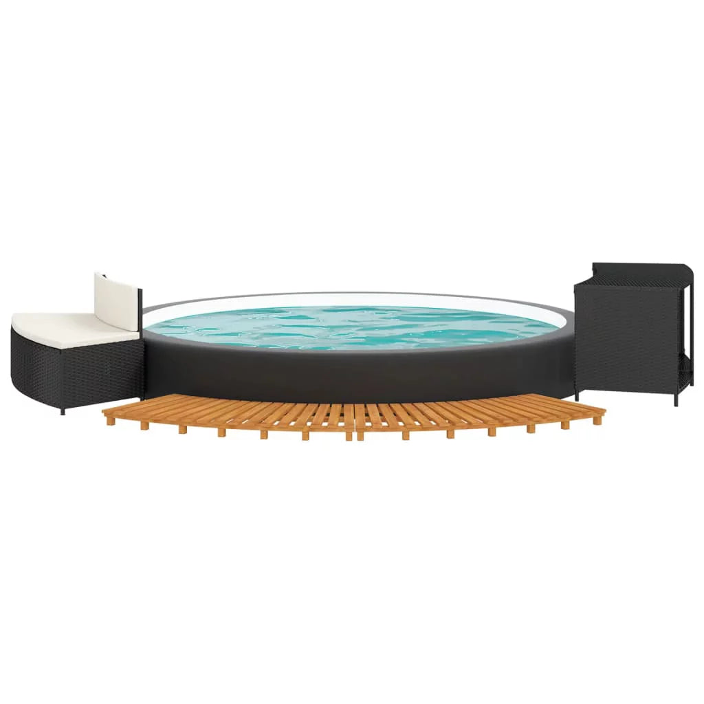 Black Poly Rattan and Solid Wood Acacia Spa Surround D28784