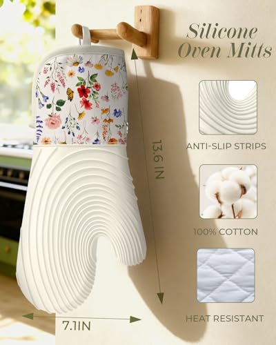 Long Silicone Oven Mitts 2 Pcs Cotton Oven Gloves Q37019